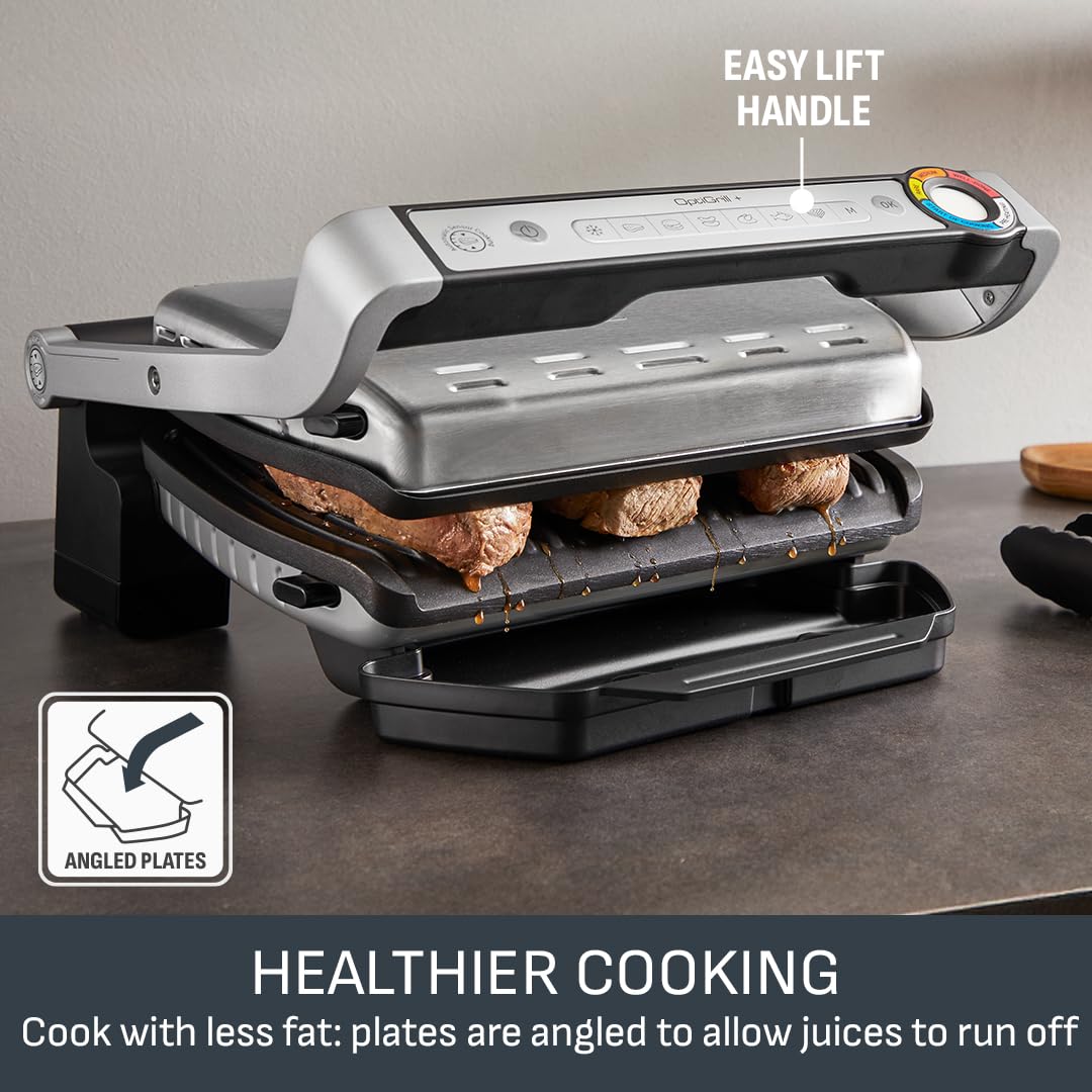 Tefal GC722D40 Optigrill Plus X-Large Grill with 9 Automatic Settings and Cooking Sensor, Non Stick Removable Plates, Automatic Settings and Cooking Sensor, Stainless Steel, Xl