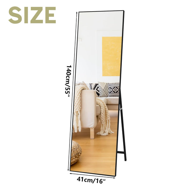 Hoikwo Standing Mirror 55.12x16.15 inches,Full Length Mirrors 140x41cm with Black Frame for Bedroom, Living Room or Bathroom