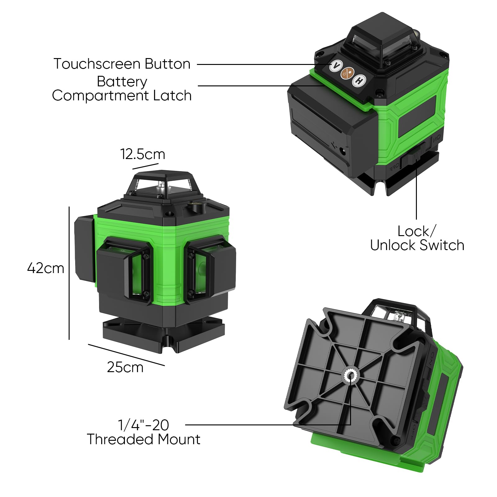 Laser Level Self Leveling 4 x 360°, 4D 16 Lines Green Professional Laser Level with 2 Batteries, Adjustable Brightness Pulse Mode, Swivel Base Remote Control Wall Bracket (with Tripod Base)