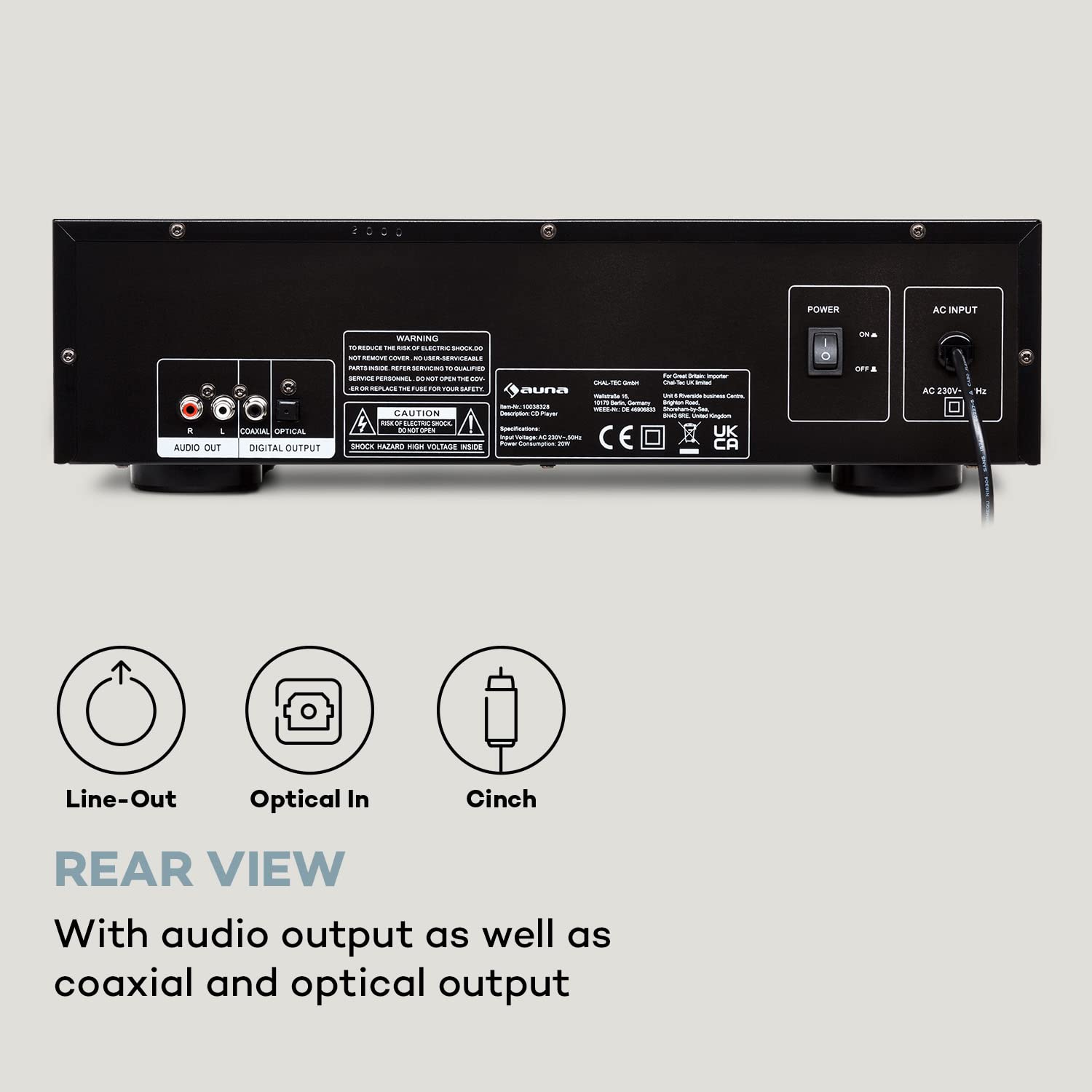 AUNA CD-1000 DG, CD Player HiFi, USB, MP3, Remote Control, CD Player with LED Display, CD Receiver Aluminium, black