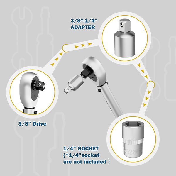 VANPO Torque Wrench 3/8” Drive, 5-60 NM, ±3% Accuracy, 72 Tooth Click Torque Wrench Set with 3/8 to 1/4 Adapter, 125 mm Extension Bar for Bike and Motorcycle, Car Spark