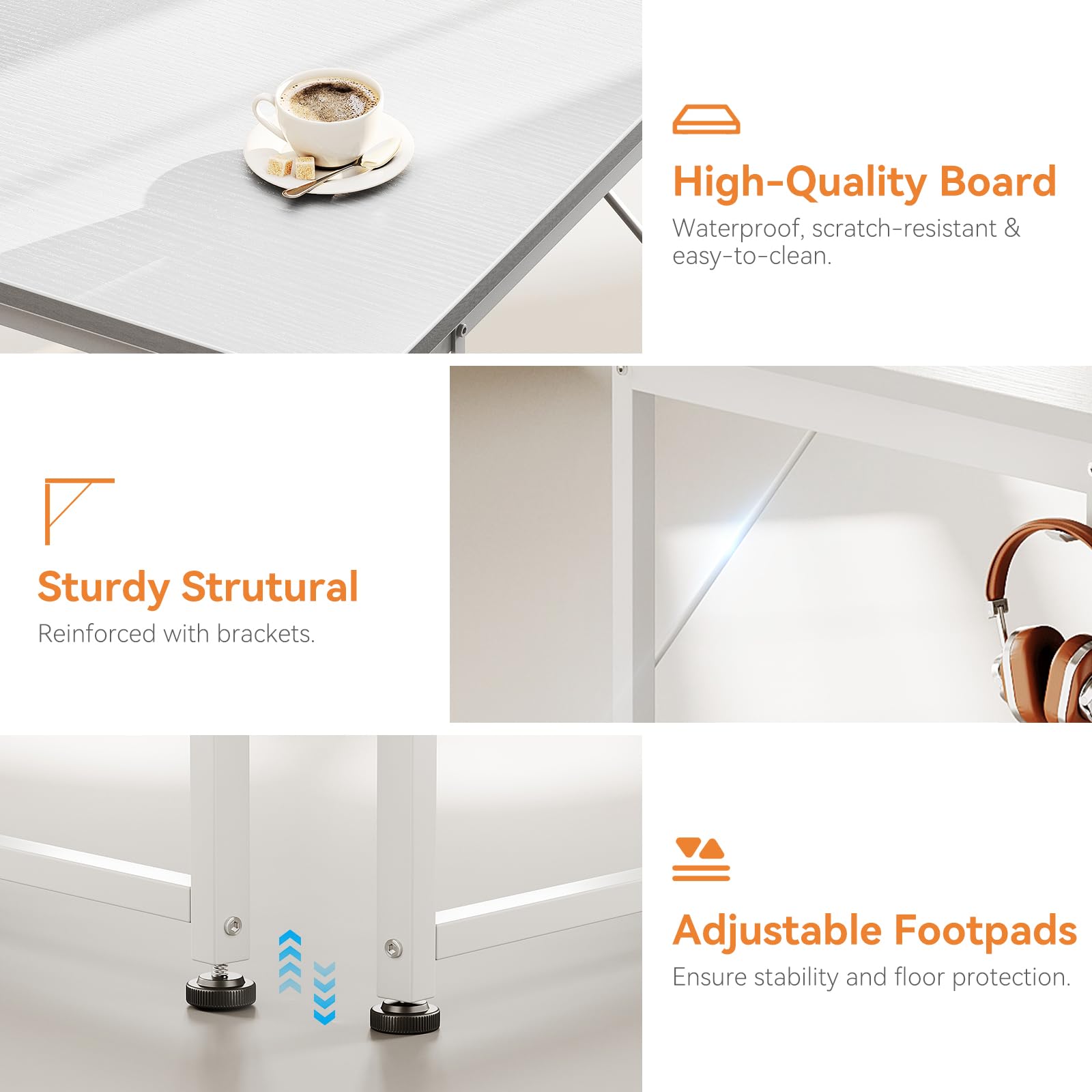 Coleshome Computer Desk with Drawers, 120×48cm Office Desk with Storage, Reversible Small White Desks for Home Office