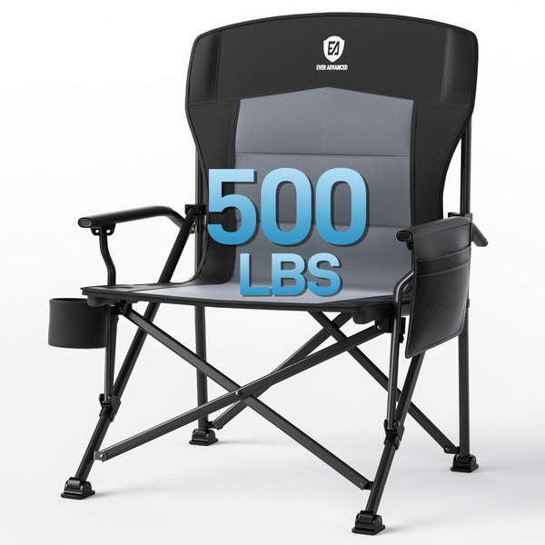 EVER ADVANCED Camping Chair for Adults Oversized 230KG, Folding Chair for Heavy People with Side Pocket, Heavy Duty Extra Wide with Hard Armrest Foldable Garden Fishing Outdoor Fold up