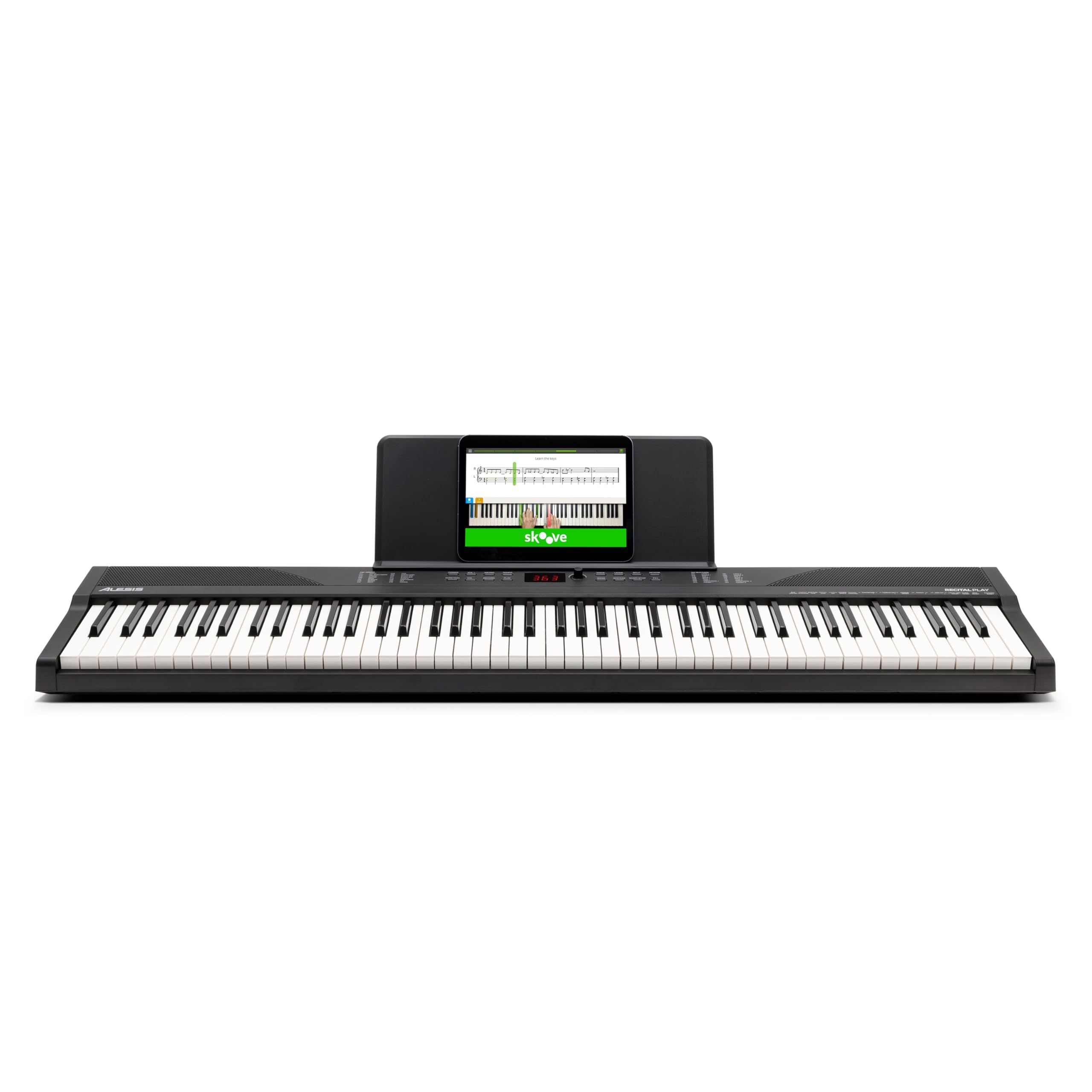 Alesis 88 Key Keyboard Piano with 480 Sounds, Speakers, USB MIDI, Sheet Music Tablet Rest, Power Adapter and Piano Lessons for Beginners