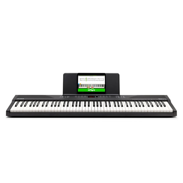 Alesis 88 Key Keyboard Piano with 480 Sounds, Speakers, USB MIDI, Sheet Music Tablet Rest, Power Adapter and Piano Lessons for Beginners
