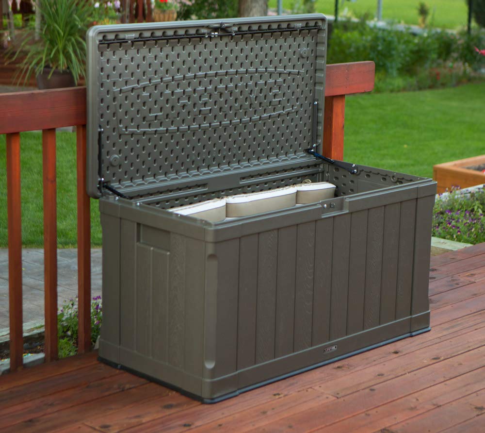 LIFETIME Plastic Wood Grain Textured Storage Box Desert Sand/Grey, 151x72x69 cm