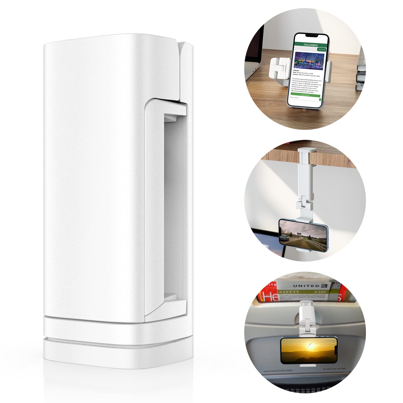 Airplane Phone Holder - Klearlook 4 in 1 Adjustable Phone Stand for Travel,360 Rotation Handsfree Viewing Flight Phone Holder,Foldable Travel Essential,Accessory for Flying/Traveling/Home/Office-Black