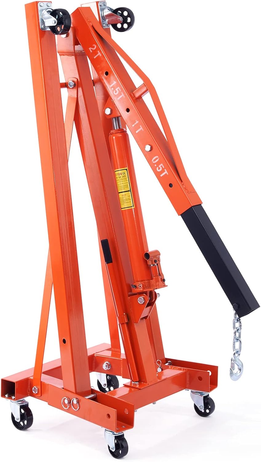 VEVOR Hydraulic Engine Hoist with Lever, 2 Ton/4400 LBS Heavy-duty Cherry Picker Shop Crane, Foldable Engine Crane and Engine Hoist leveler for Auto Repair, Motors, Weights Lifting, Loading