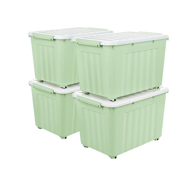 Cetomo 55L*4 Storage Boxes with Wheels, Plastic Storage Box with Lid, Latching Buckles, Click Closure, Stackable, Nesting, Durable Organizer for Home