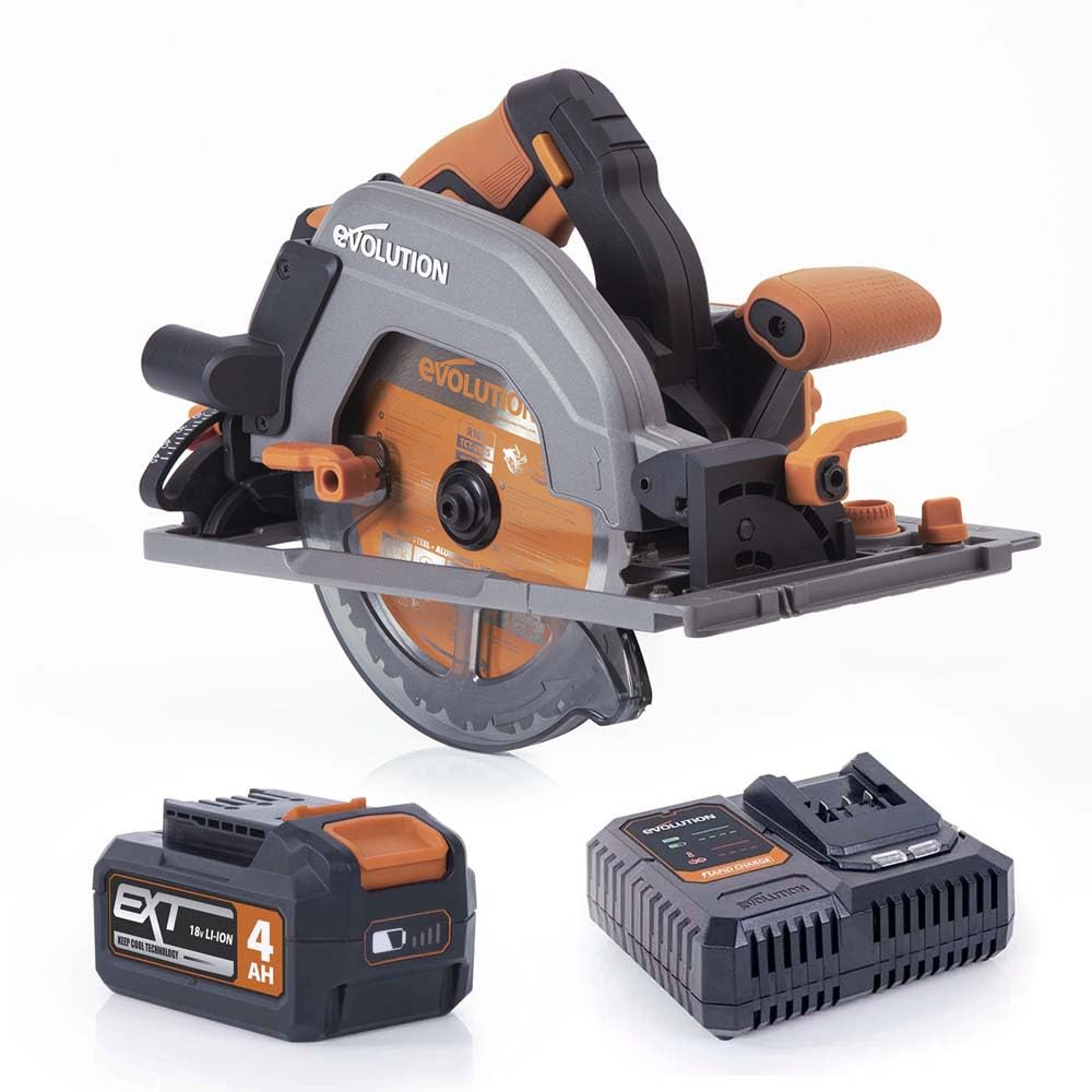 Evolution Power Tools R185CCSX Circular Saw With 1020 mm 3-Piece Track | Multi-Material Blade, Cuts Wood, Metal, Plastic & More | Incl Dust Port Adapter | 185mm (230v)