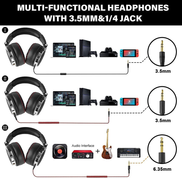 OneOdio Pro50 Hi-Res Over Ear Headphones Wired Closed-Back DJ Studio Headphones for Monitoring and Mixing, Soft Protein Leather Earcups, Noise Isolation, 90° Rotatable Housing, Portable