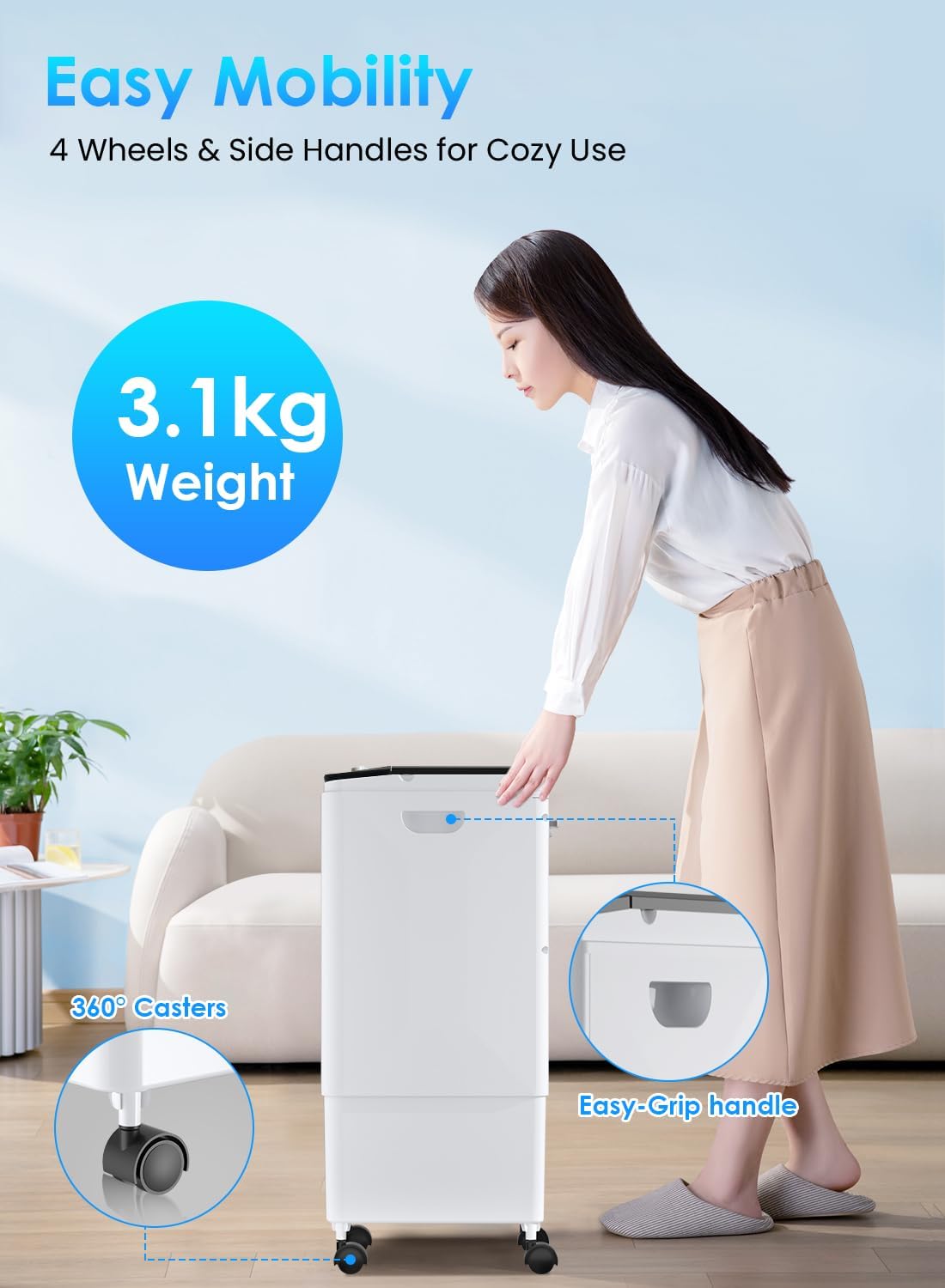 Portable Air Conditioner, 【2025 Newest 3-in-1 Evaporative Air Cooler】 with 3 Speeds, 26ft Cooling Range, 60° Auto Swing, 6L Water Tank & 3 Ice Packs, 35dB Quiet, 60W, for Home, Office, Bedroom