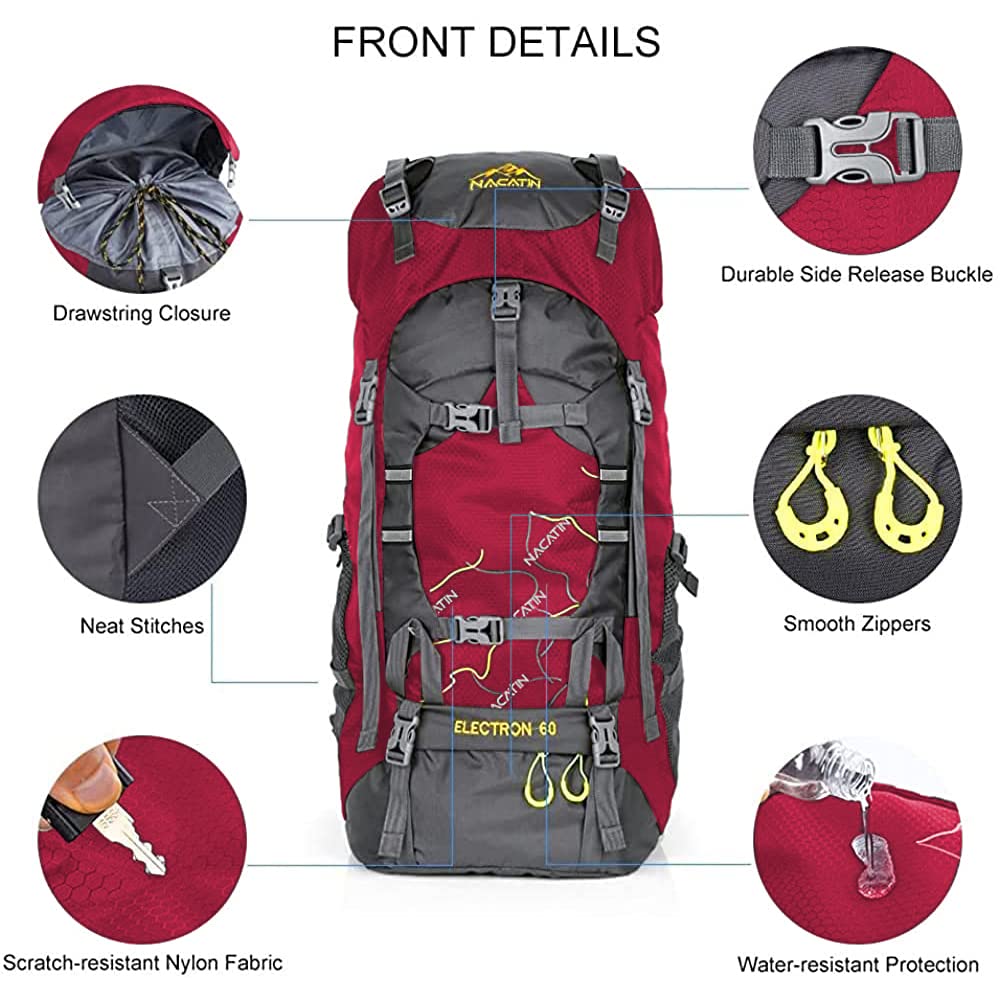 NACATIN Hiking Backpack, 60L Large Rucksack for Men Women, Tear and Water-resistant Ideal for Camping Trekking Travel Outdoor