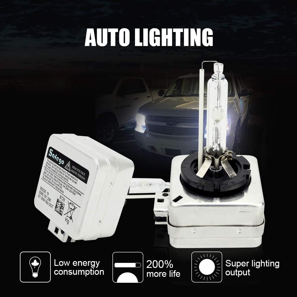 Safego D1S Xenon Bulb 35W 8000K HID Headlight Super Bright Discharge Lamp Replace HID Kit 12V Car Bulbs Ice Blue LED Exterior Headlamp Bulbs, Pack of 2
