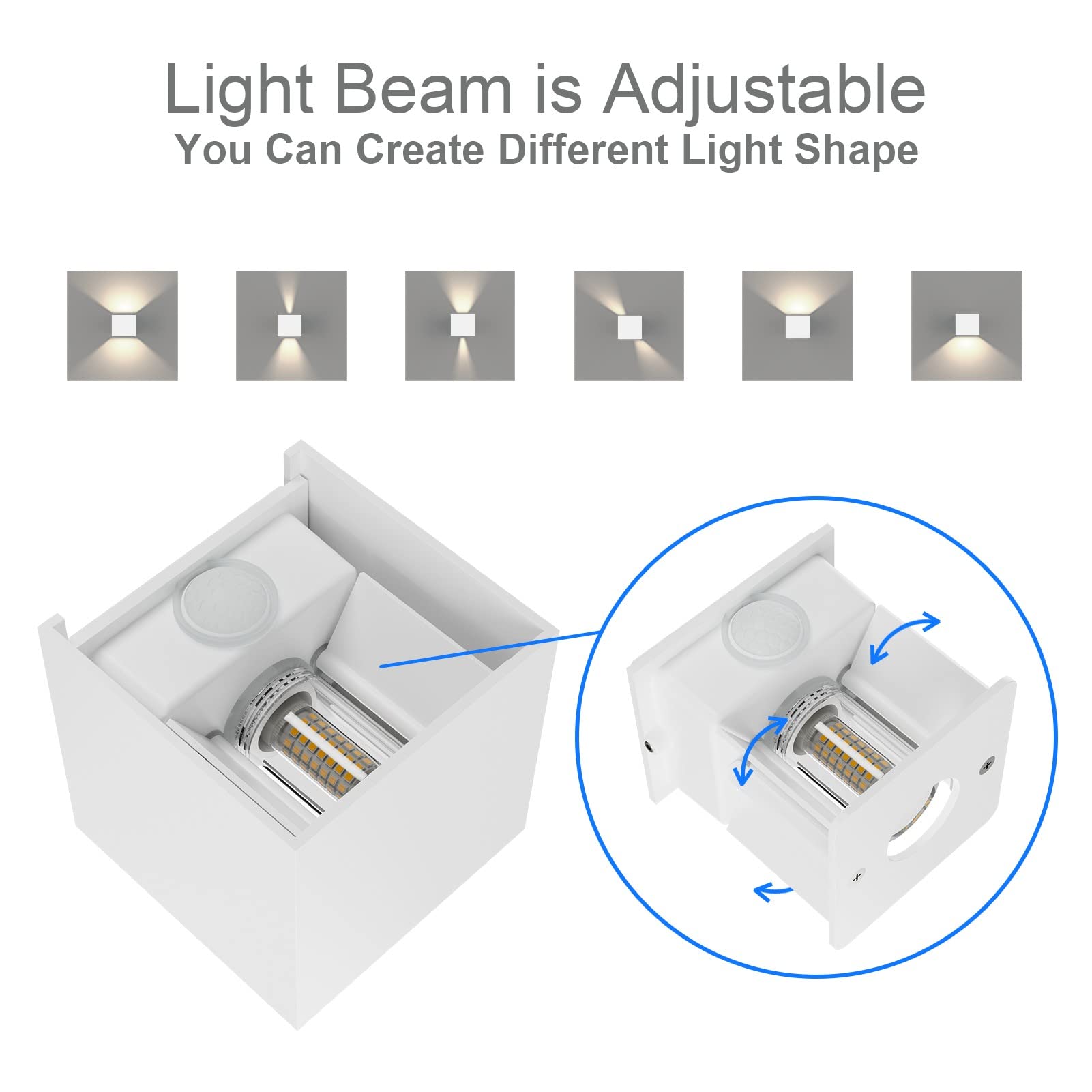 Klighten 2PCS Outdoor Wall Light with Motion Sensor, Waterproof IP54 Outside Wall Lamps with Sensor, Adjustable Beam Angle, Natural White 4000K, White