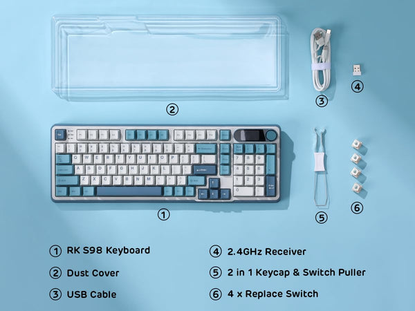 RK ROYAL KLUDGE S98 Mechanical Keyboard w/Smart Display & Knob, Top Mount 96% Wireless Mechanical Keyboard BT/2.4G/USB-C, Hot Swappable, Software Support, Massive Battery, 98 Keys