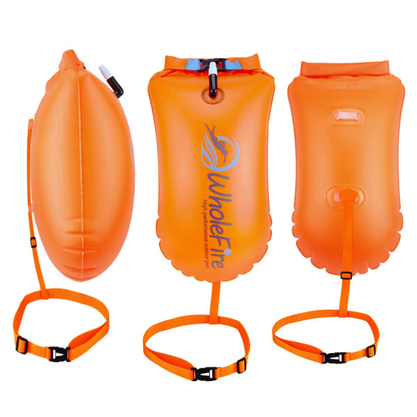 WholeFire 20L Swim Buoy Waterproof Inflatable Dry Bag Swim Safety Float for Water Sports, Open Water Swimmers, Triathletes, Kayakers and Snorkelers