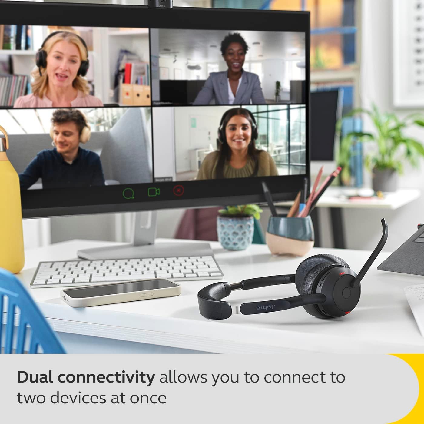 Jabra Evolve2 55 Stereo Wireless Headset Air Comfort Technology, Noise-cancelling Mics, and Active Noise Cancellation - MS Teams Certified, Works with All Other Platforms - Black