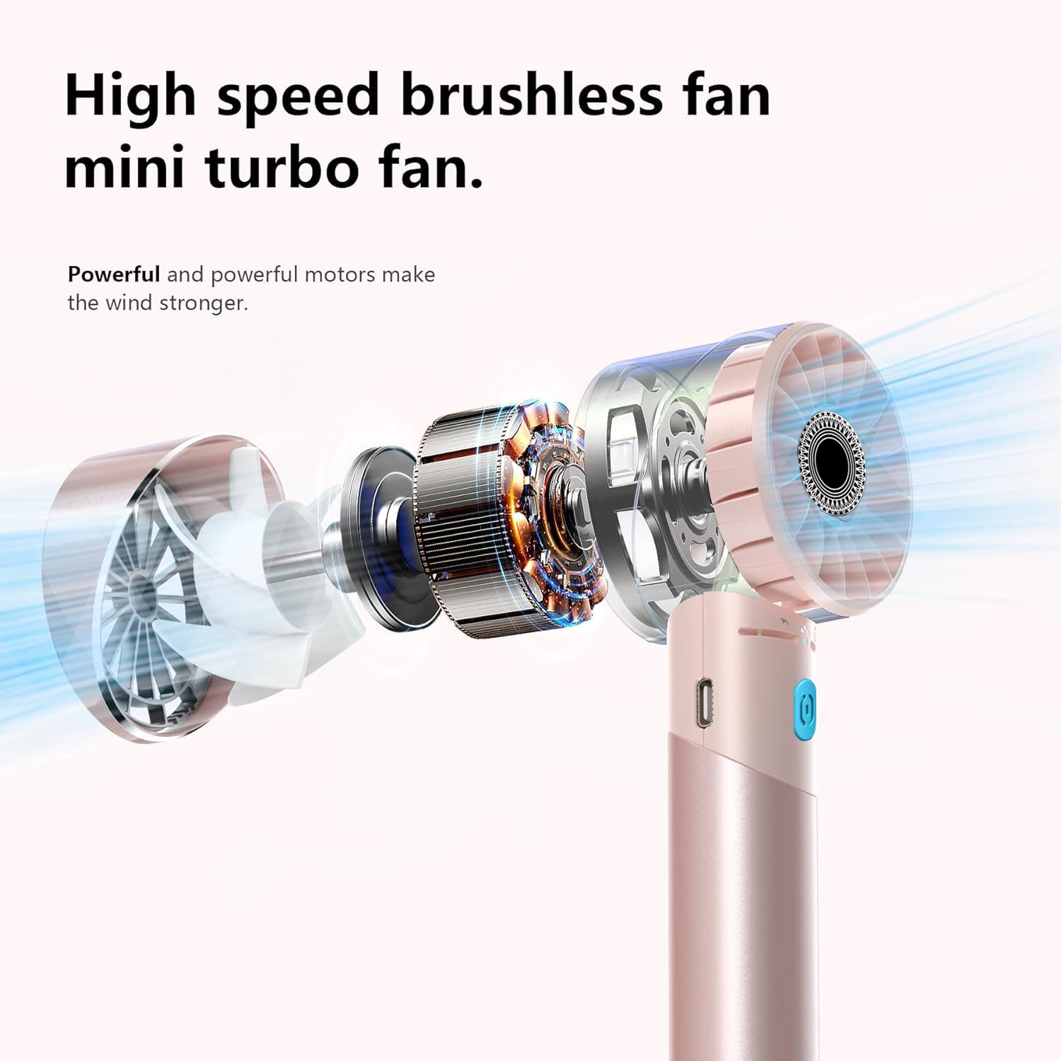 COZOME Handheld Fan,Ultra-Portable 7000 RPM Turbo Mini Fan with 16H Battery,4-Speed USB Rechargeable Metal Design | Pocket Fan for Travel/Outdoor/Home/Office,Gift for Men & Women (Alloy Construction)