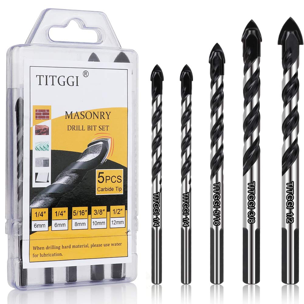 Masonry Drill Bit, Professional Masonry Drill Bit Set (10PCS) for Concrete/Glass/Brick/Cement/Tile/Wood/Etc, Industrial Strength Carbide Drill Bits Tip, 5/32"-1/2"