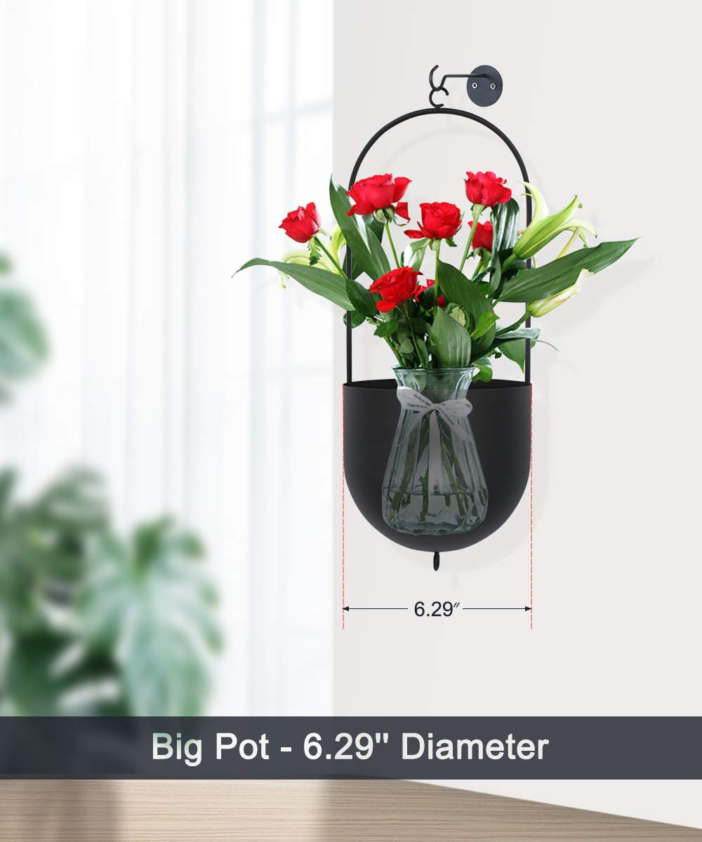 ibigbean Set of 2 Metal Hanging Planters Flower Pots Matte Black Big Size Pots Mid Century Modern for Home Dector Indoor & Outdoor