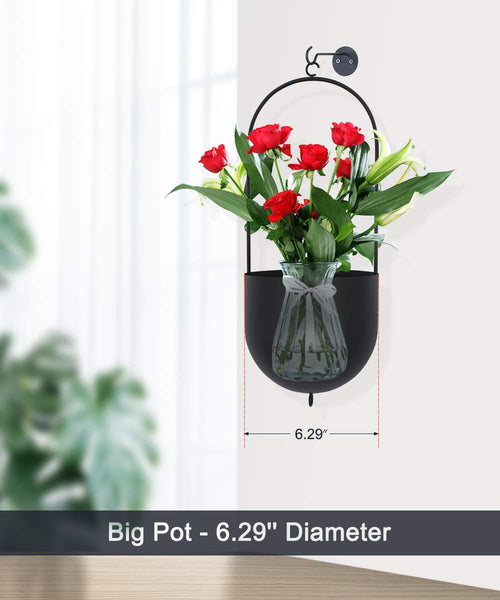 ibigbean Set of 2 Metal Hanging Planters Flower Pots Matte Black Big Size Pots Mid Century Modern for Home Dector Indoor & Outdoor