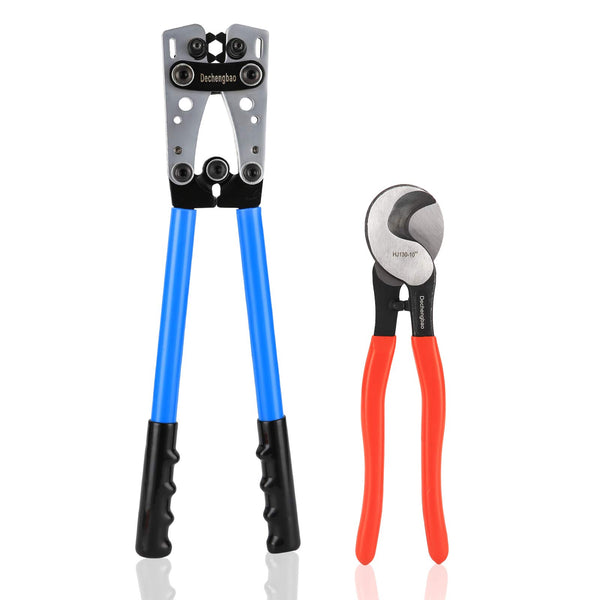 HX-50B Battery Cable Lug Crimping Tools Hand Electrician Pliers for Crimping Wire Cable from 6-50mm²(AWG 8-1/0) with Thickened and Reinforced The Metal Plate (HX50B Crmper +60PCSTerminals)