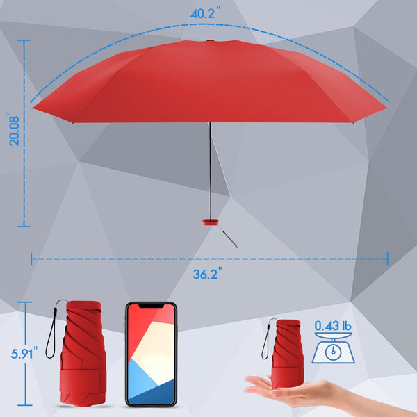 Windproof Mini Travel Folding Umbrella - UPF 50+ Sun & Rain Protection, Small Compact Lightweight Design Fits in Pocket or Bag, Eco-Friendly Fabric Wallet Umbrella for Commuter, Men Women Boys Girls