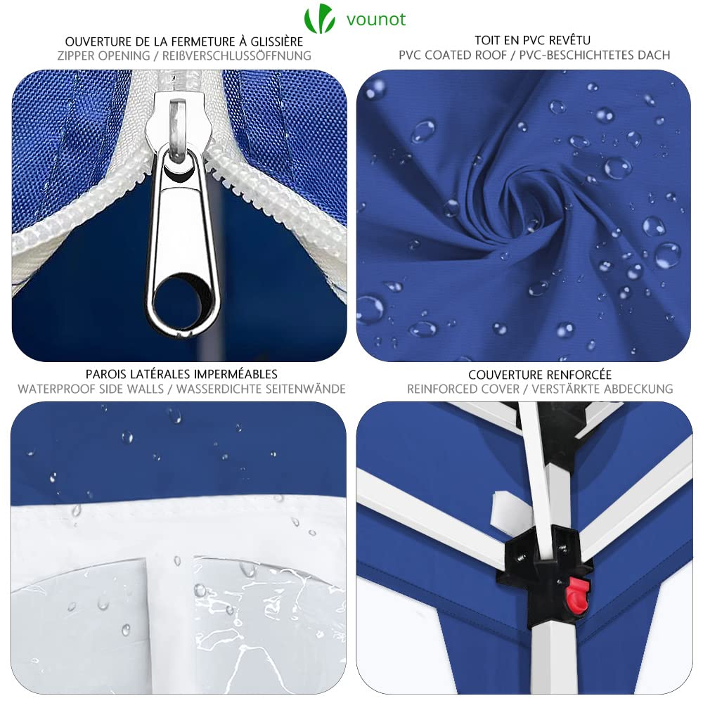 VOUNOT 3m x 3m Pop Up Gazebo with Sides & 4 Weight Bags & Carry Bag, Marquee Garden Party Tent Outdoor, Grey