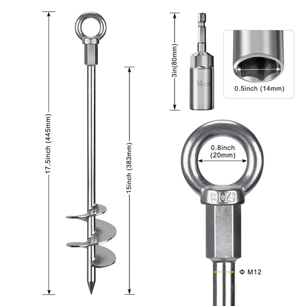 Insaga Tent Peg, 45cm Heavy Duty Ground Anchor Large Metal Earth Stake Spiral Blade Screw in Trampolines Spike for Swing Set/Camping/Shed/Dog/Carport