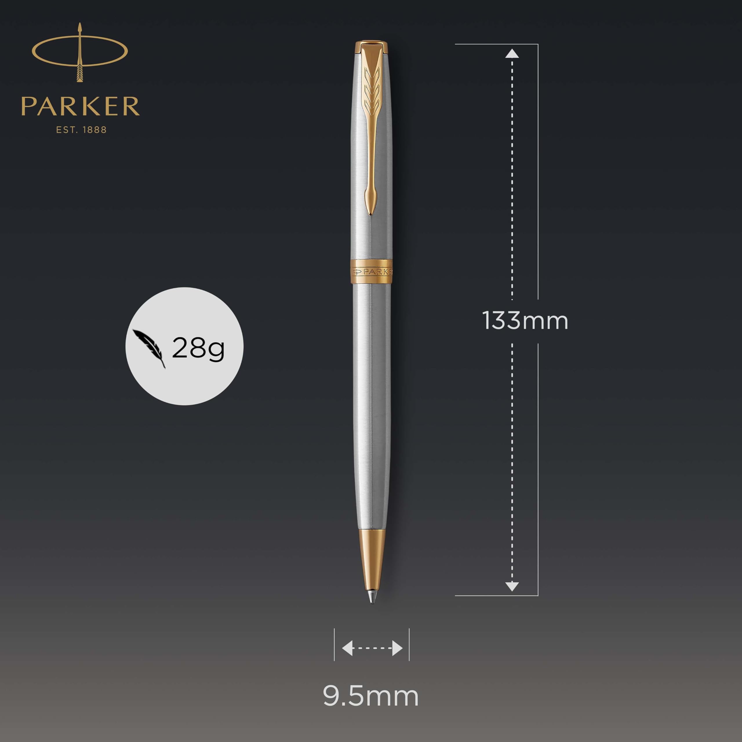 Parker Sonnet Ballpoint Pen | Stainless Steel with Gold Trim | Medium Point | Handwriting Pens & Stationery Supplies | Black Ink | Gift Box