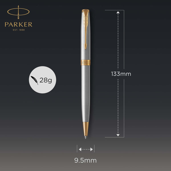 Parker Sonnet Ballpoint Pen | Stainless Steel with Gold Trim | Medium Point | Handwriting Pens & Stationery Supplies | Black Ink | Gift Box