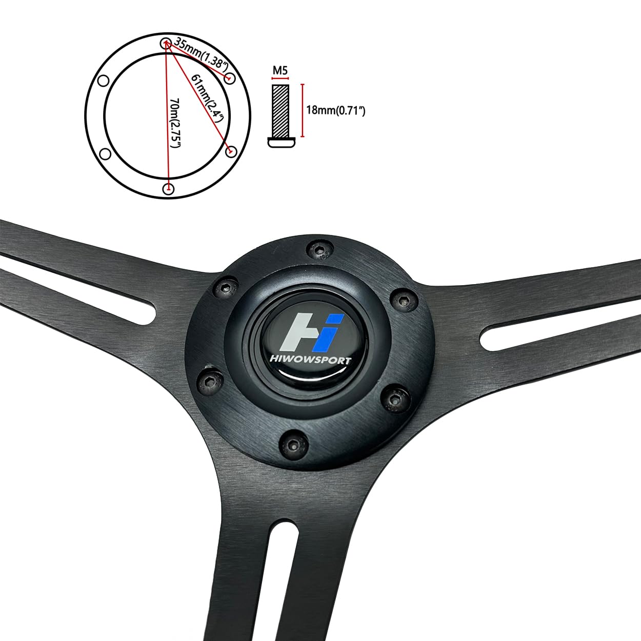 Hiracing 14" Universal Classic Wood Grain Steering Wheel Brushed 3 Spoke 1.5 Depth Steering Wheel with Horn Button 6 bolts (010)