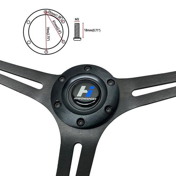 Hiracing 14" Universal Classic Wood Grain Steering Wheel Brushed 3 Spoke 1.5 Depth Steering Wheel with Horn Button 6 bolts (010)