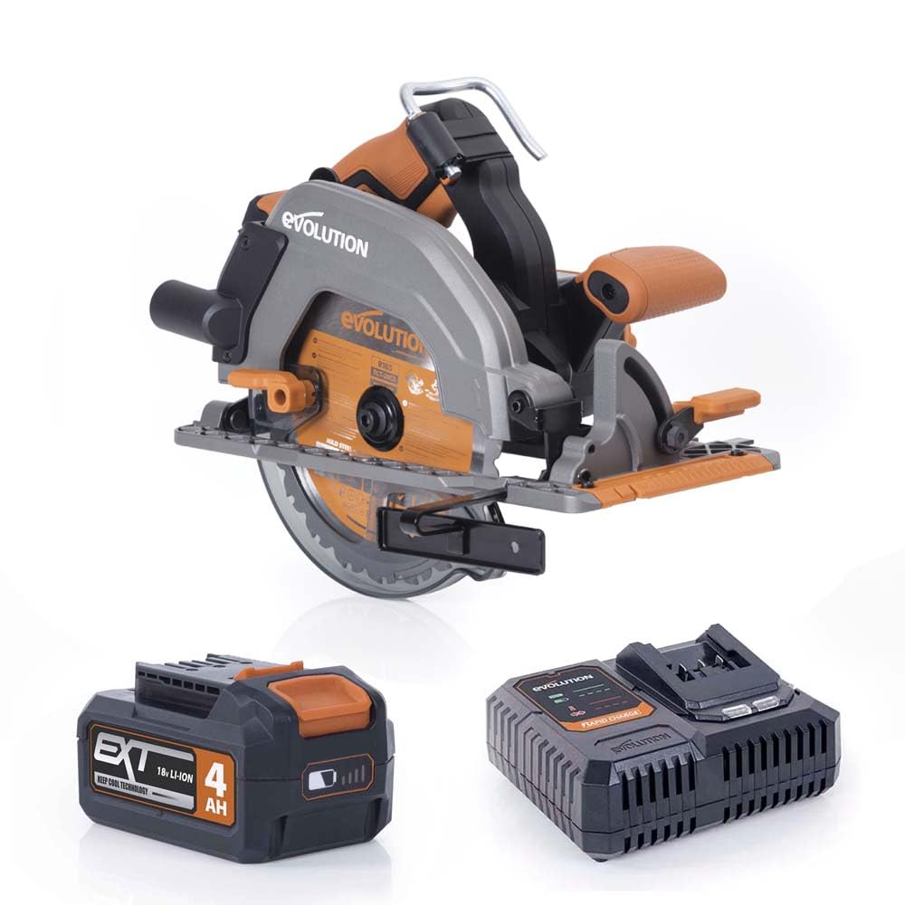 Evolution Power Tools R185CCSX Circular Saw With 1020 mm 3-Piece Track | Multi-Material Blade, Cuts Wood, Metal, Plastic & More | Incl Dust Port Adapter | 185mm (230v)
