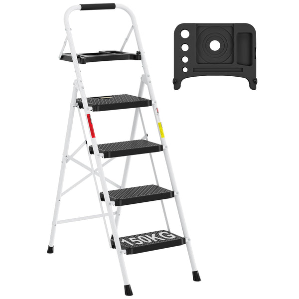 BONTEC 2 Step Ladder, Capacity 150KG with Wide Anti-Slip Pedals, Folding Steel Step Stool, Sponge Handlebar, Lightweight Portable Ladder Suitable for Home, Kitchen, Pantry, Indoor/Outdoor Use, Black