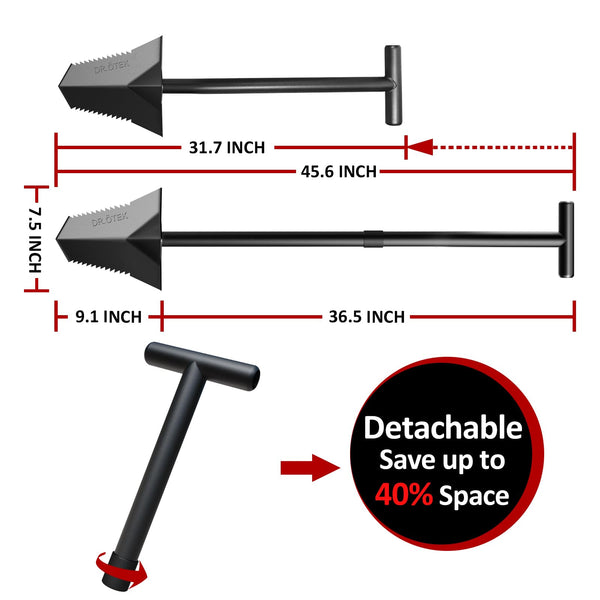 DR.?TEK Spade Shovel, Heavy Duty Garden Digging Shovel, T Handle, Root Cutter with Long Short Handle, Garden Tools for Metal Detecting,