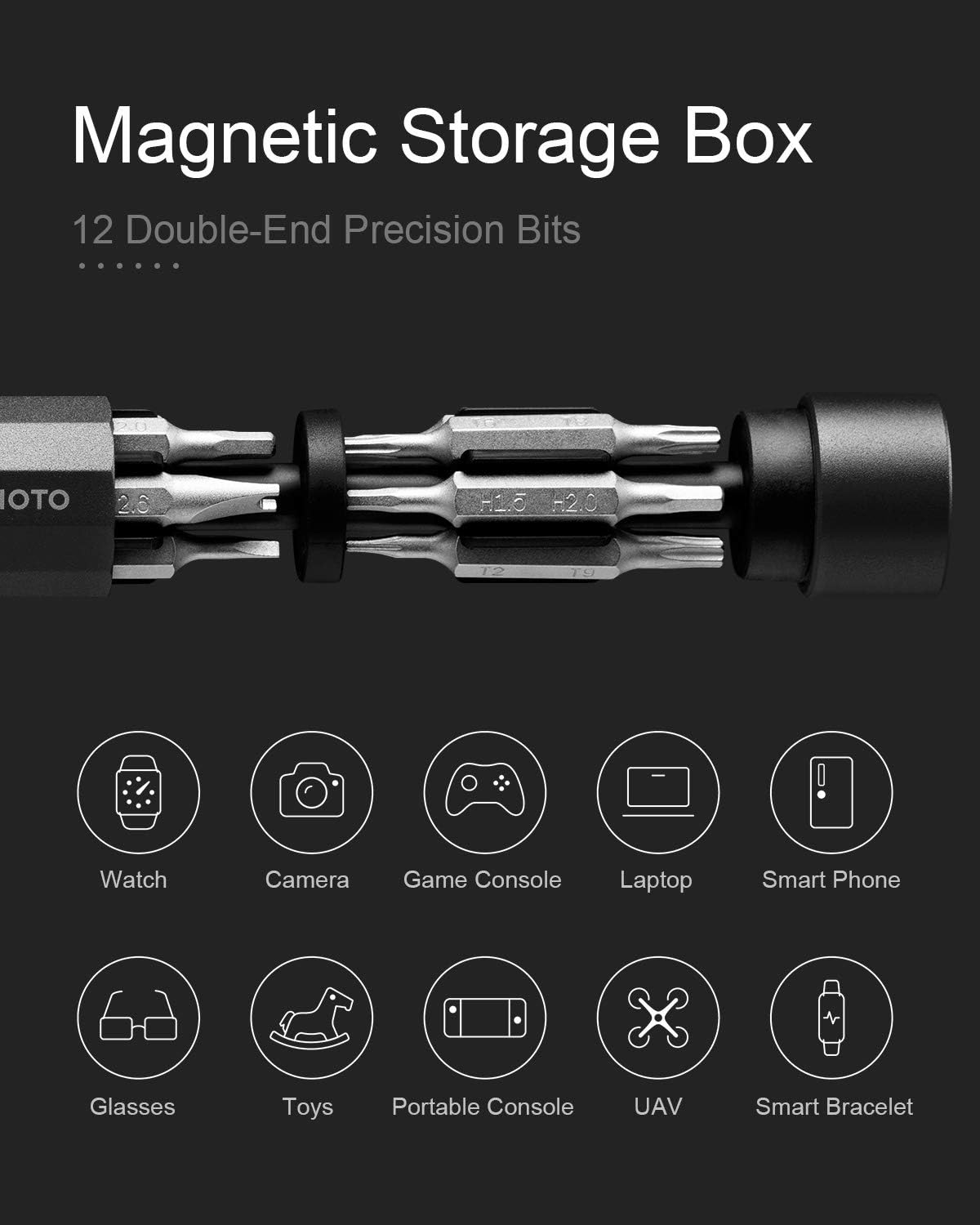 HOTO Precision Screwdriver Set, 24-in-1 Multi-Bit Screwdriver, Mini Hand Set with 12 Double End S2-Steel Bits, Ideal for Phone/Glasses/Watches/Laptop, Cinnabar Red