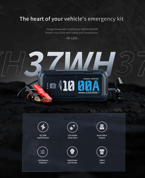 Jump Starter Power Pack Car Battery Starter 2000A 12V for 7.0L Gas & 6.5L Diesel with 12V/6A Output Extension Port, Portable Car Battery Booster 16000mAh Power Bank, High-Efficiency for All Weather