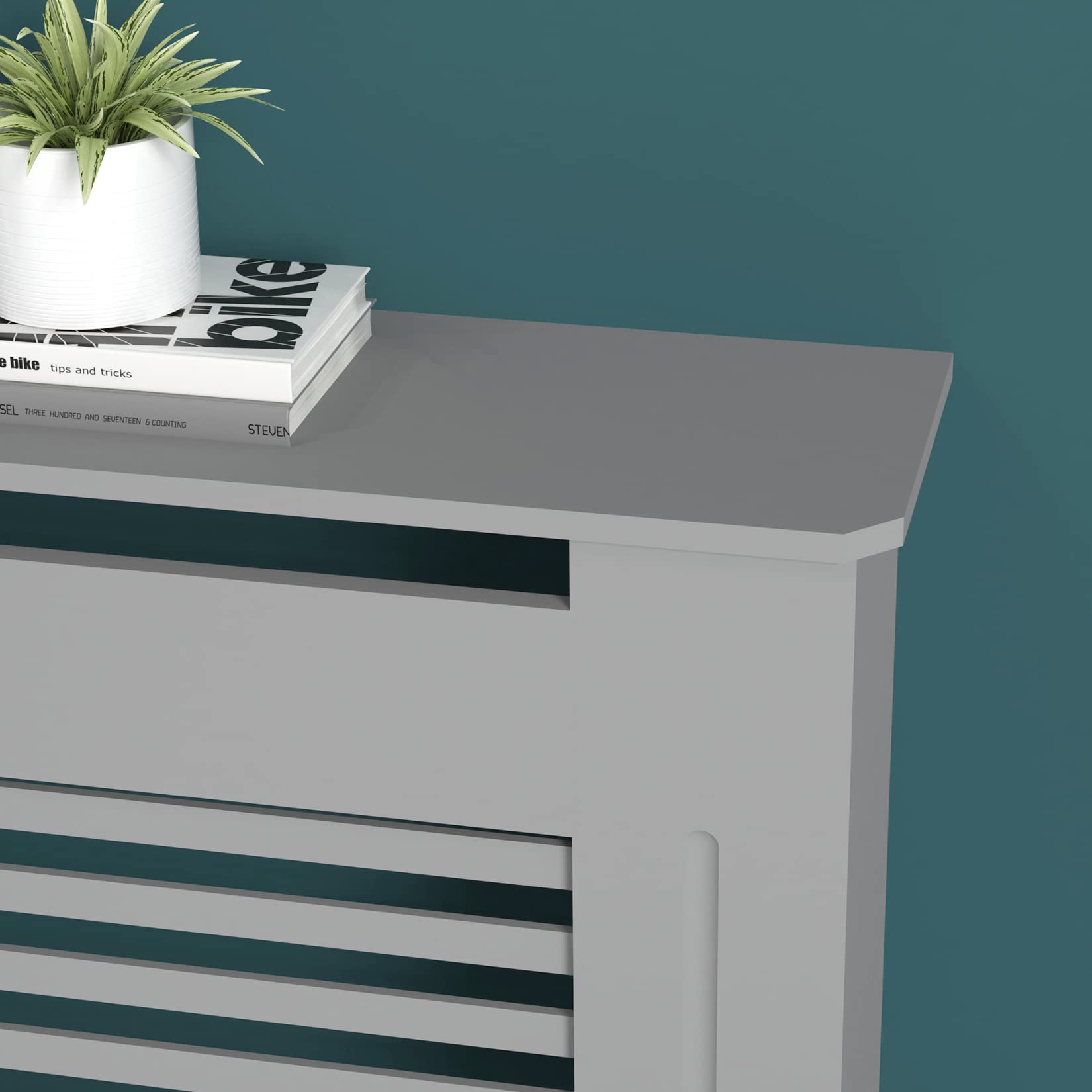 FATIVO High Radiator Cover Wood Cabinet: 92cm Height Grey Small Heater Covers Horizontal Slat Internal Heights 90cm Tall Radiator Shelf Thicken MDF