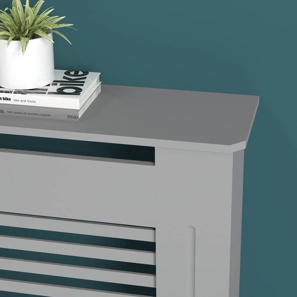 FATIVO High Radiator Cover Wood Cabinet: 92cm Height Grey Medium Heater Covers Horizontal Slat Internal Heights 90cm Tall Radiator Shelf Thicken MDF