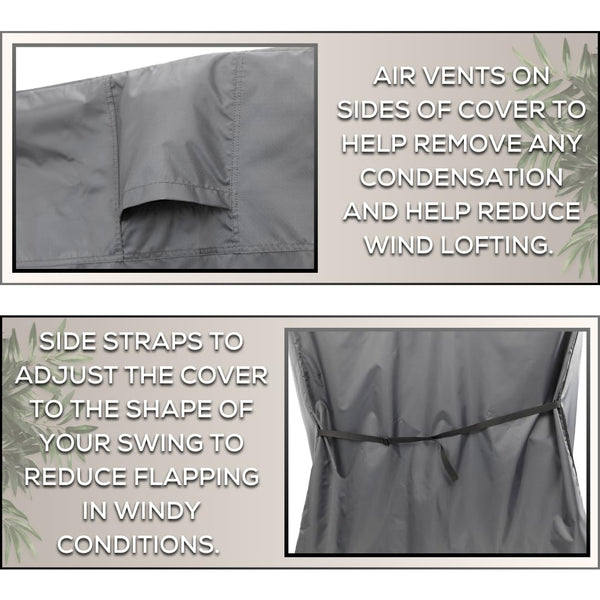 Barlborough Garden Swing Cover | 3 Seater Waterproof Wind Resistant Large Outdoor Garden Swing Seat Cover with Air Vents and Zips | 210cm x 170cm x