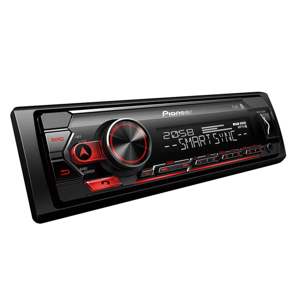 Pioneer MVH-S320BT 1-DIN receiver with Bluetooth, Red illumination, USB, Spotify, Pioneer Smart Sync App and compatible with Android devices.