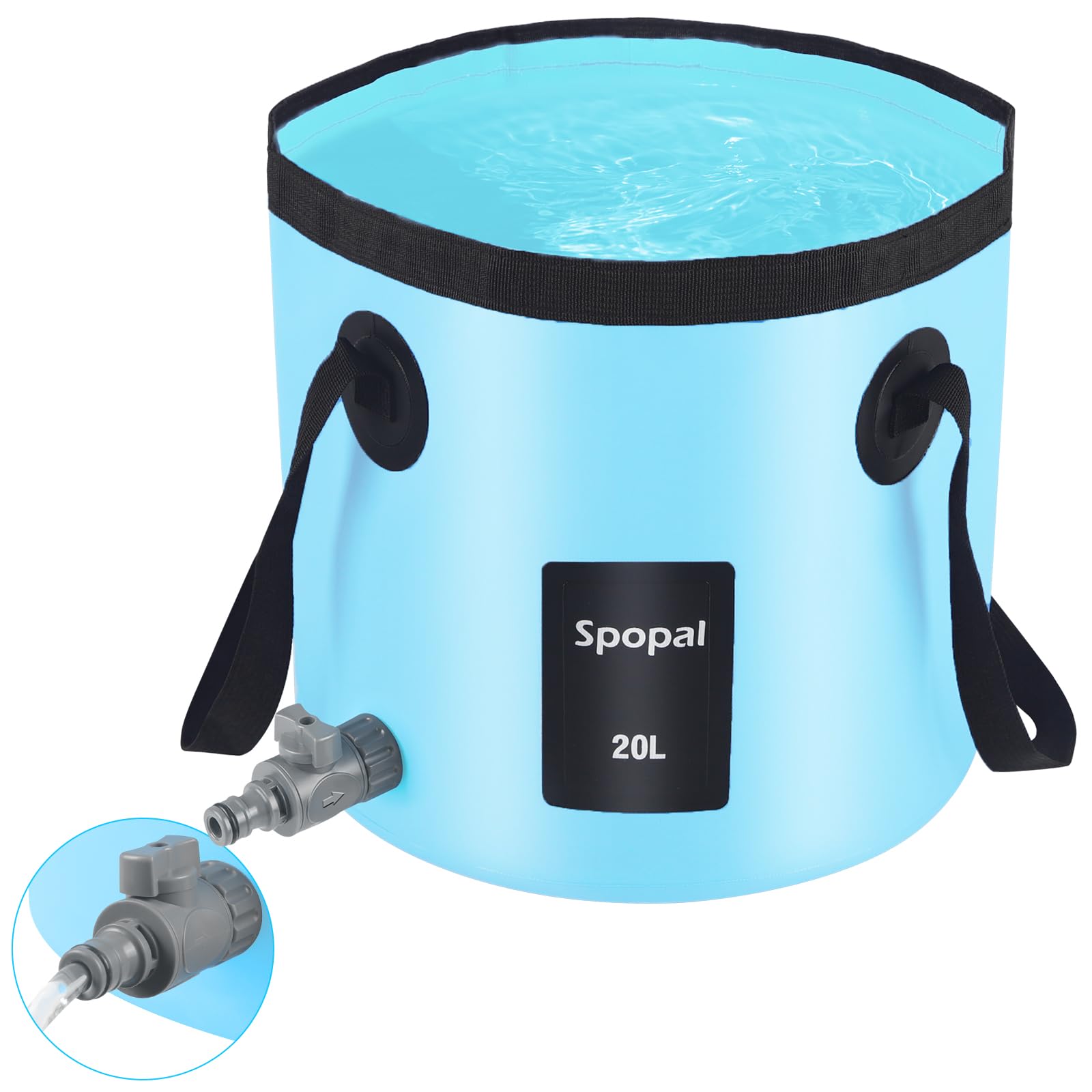Spopal 20L Collapsible Bucket, Outdoor Foldable Bucket with Drainage Outlet for Camping, Collapsible Storage Container for Traveling Picnic Hiking Fishing Car Washing