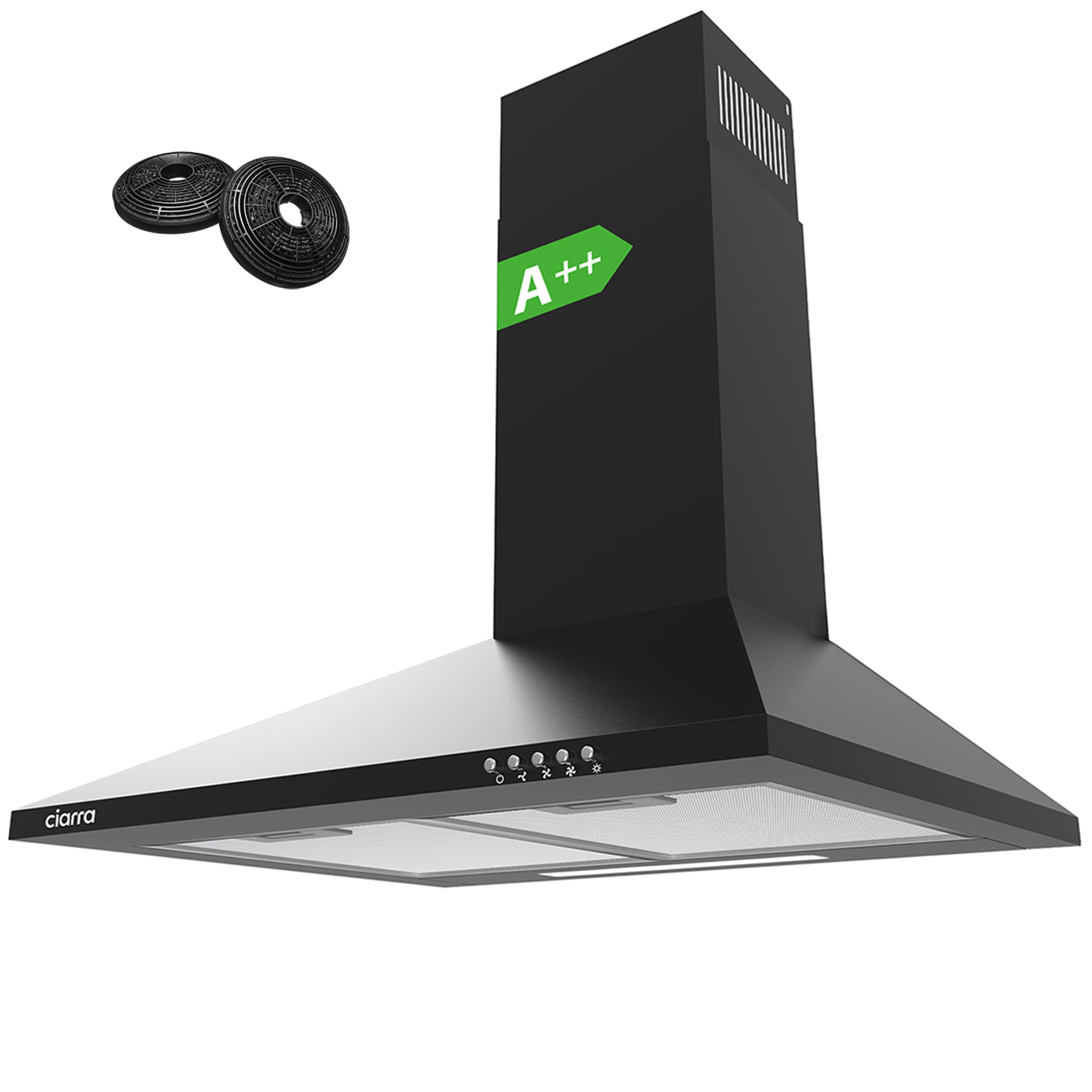 CIARRA Cooker Hoods 90cm CBCB9201 Black Wall-Mounted Chimney Vent Hood 900mm Recirculating&Ducting Kitchen Ventilation Extractor Hood with Carbon Filters