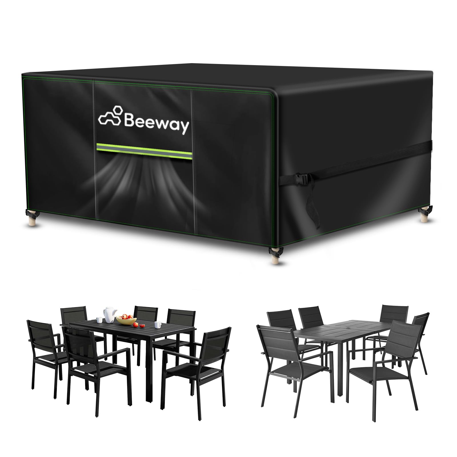 BEEWAY Garden Furniture Cover With Air Vent, Waterproof Patio Rattan Sofa Table Chair Set Cover - 420D Oxford Fabric, Windproof - Rectangular 242 x 182 x 100cm