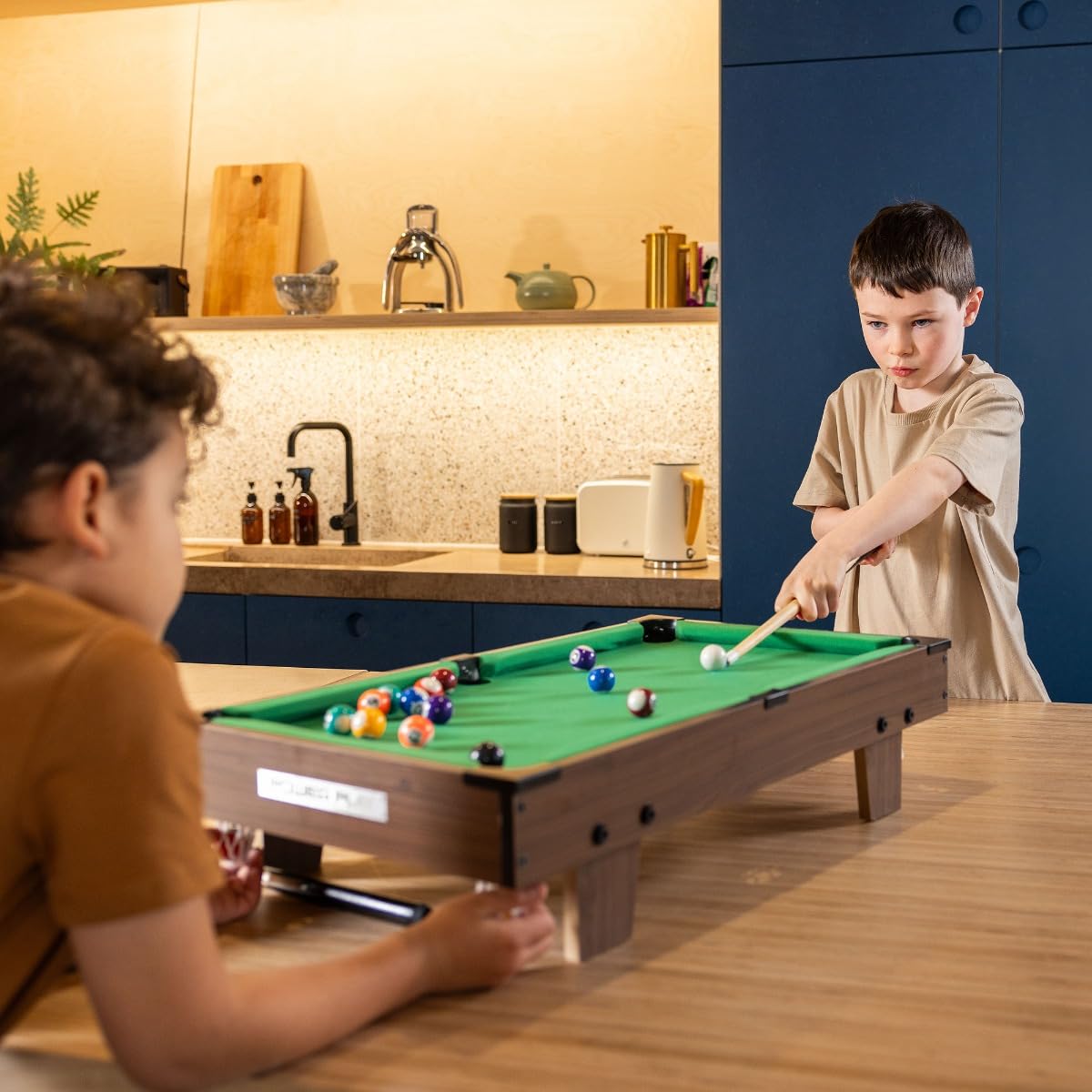 Power Play | Pool Table Game, Portable Wooden Classic Games Table, Indoor Outdoor Game for Kids and Adults, Brown 25inch