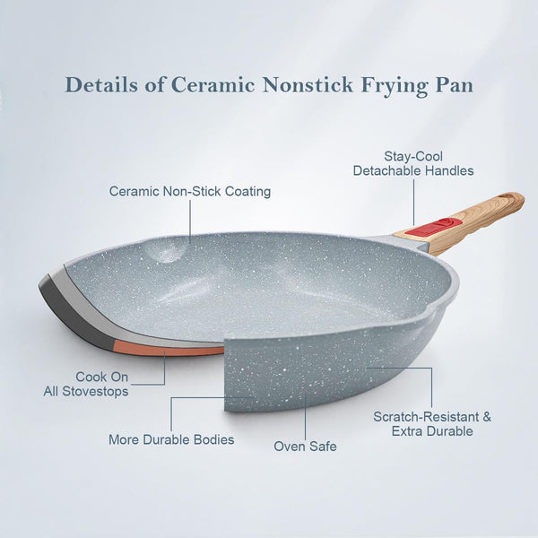 AIKENBBKK Nonstick Ceramic Deep Frying Pan, 28cm Healthy Frying Pan Skillet with Removable Handle, Oven& Dishwasher Safe, PFAS PFOA & PTFE Free(Blue)