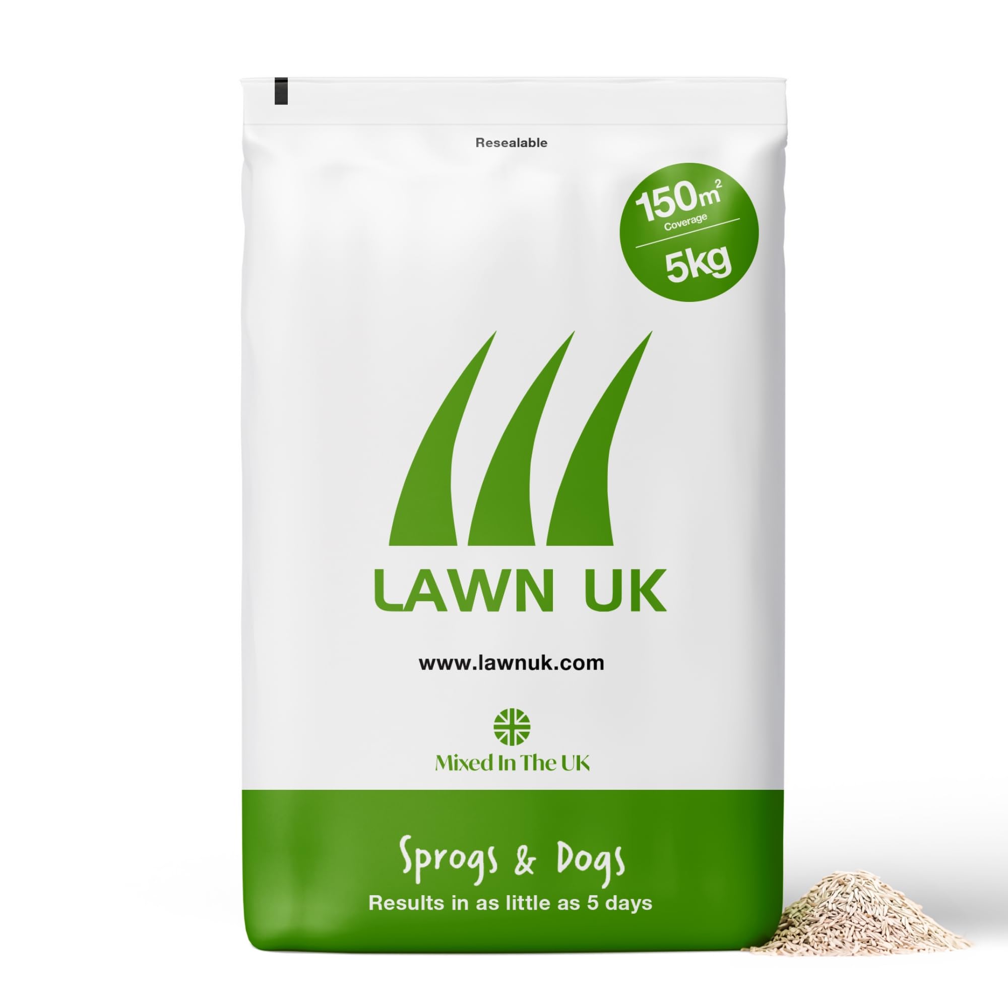 Sprogs & Dogs Ultra Hardwearing Grass Seed by Lawn UK - 5kg Up to 150sqm Coverage - Ultimate Tough Grass Seed for Family lawns - Fast Growing & Super