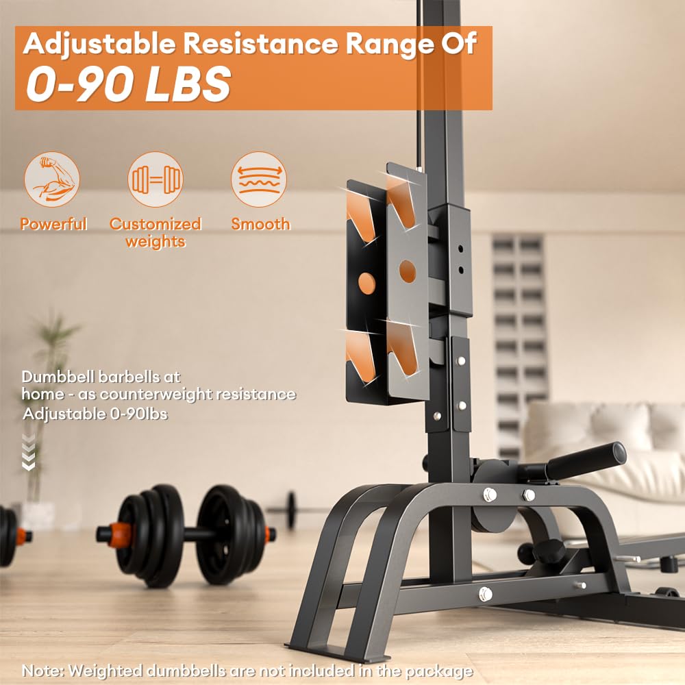 ONETWOFIT Foldable Rowing Machine & LAT Pull Down Machine 2 in 1 Multi-function Compact Rowing Machine for Home, Low Row Cable Fitness with Flat Weight Bench